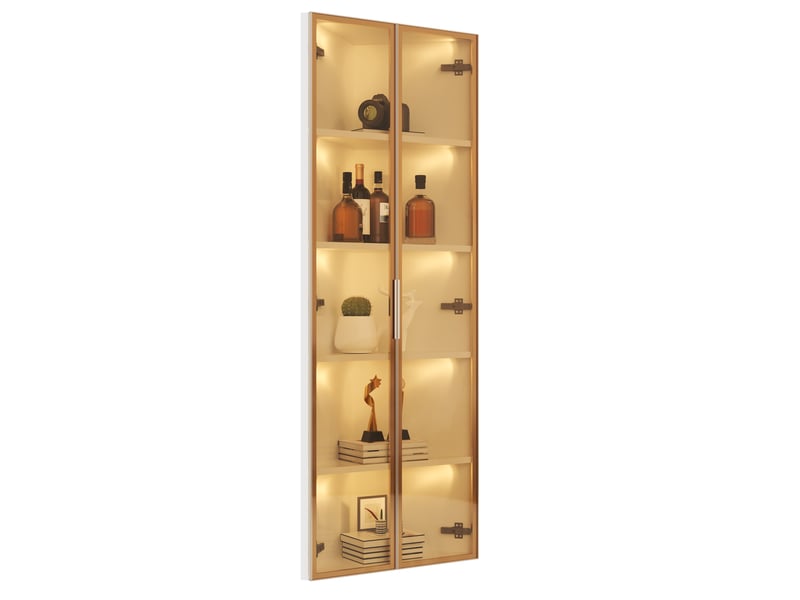  Vitrine d'angle en verre, vitrine blanche avec éclairage led intégrée, 62x35x160 cm, meuble d'exposition anti-poussière.  - Conforama W