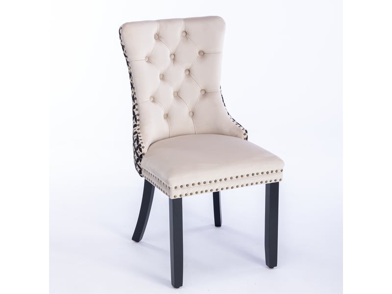  Lot de 2 chaises de salle à manger 65x50x95 cm beige et noir, velours et tissu, dossier capitonné classique  - Conforama D