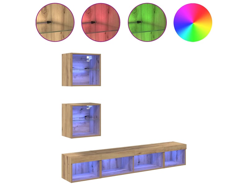  Unités murales tv avec led 5 pcs chêne artisanal shl38602  - Conforama D