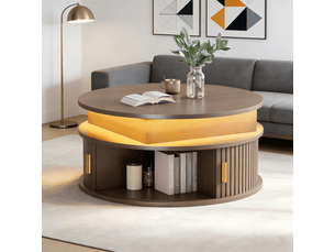 Table basse, avec rangement, avec led, en mdf, marron