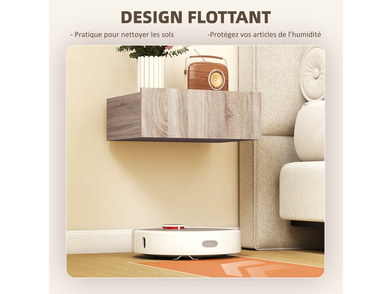  Lot de 2 tables de chevet murales, tables de nuit suspendues avec tiroir coulissant, chêne, 40 x 30 x 15 cm  - Conforama A
