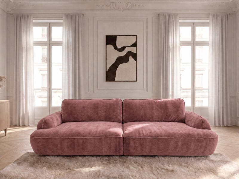 Bobochic canapé droit convertible 4 places celeste tissu lisse rose CELESTE - Conforama D