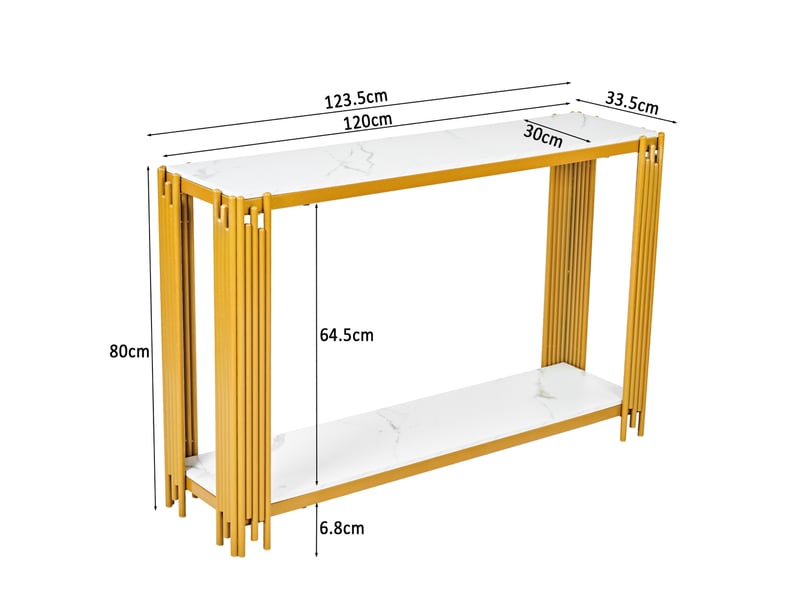  Table console à 2 niveaux effet marbre, cadre en métal doré, 123,5 x 33,5 x 80 cm  - Conforama C