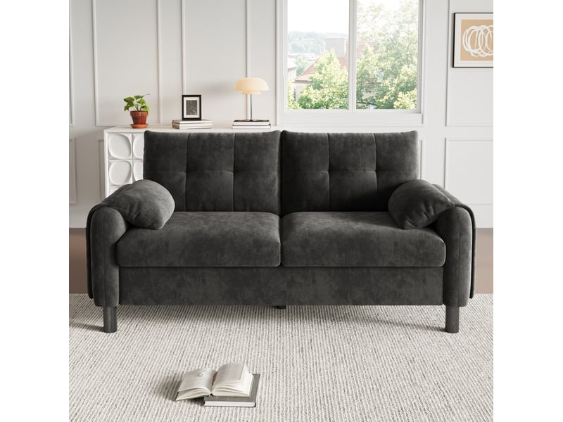  Canapé modulable ulevr 2 places avec poches latérales, 158 cm, chenille gris  - Conforama E