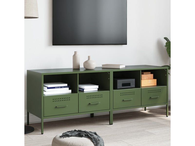  Lot de 2 meuble tv bas salon vert olive 68x39x50,5 cm acier  - Conforama B