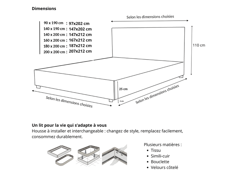 Lit coffre versailles 180x200cm - tissu mesh 3d blanc - tête de lit avec grand espace de stockage C02-LTC50 180/200 3DBL - Conforama E