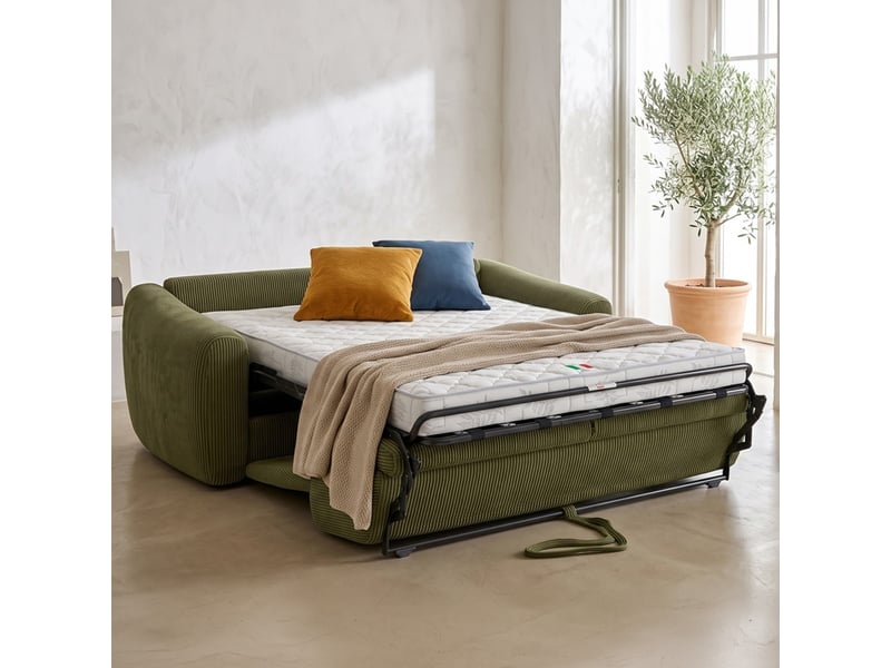  Canapé droit convertible 3 places en velours côtelé vert kaki - ouverture express - suzie Suzie - Conforama B