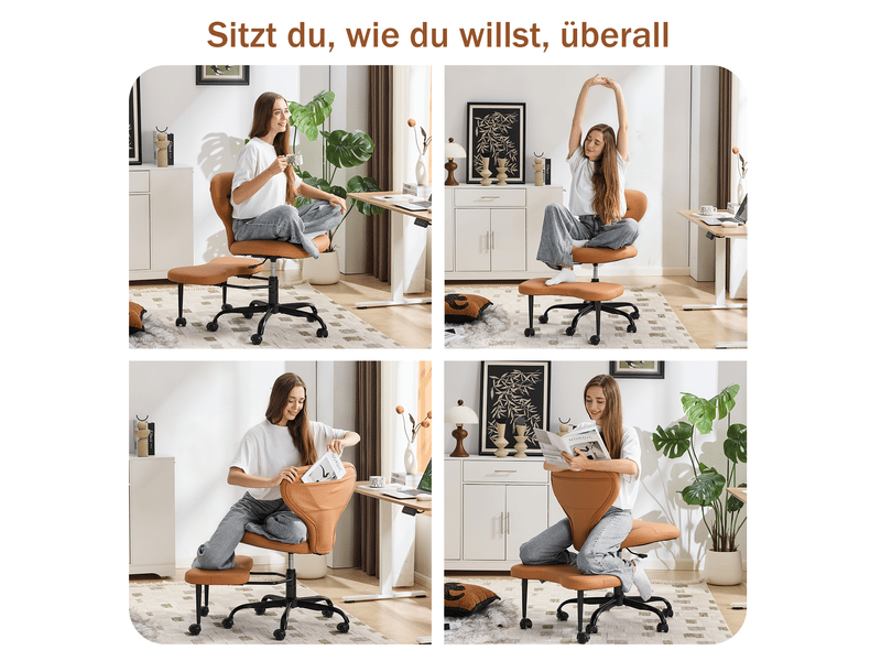 Chaise méditation méditation orange en similicuir avec repose-pieds rétractable - Conforama E