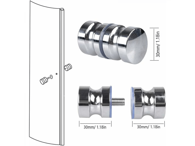 2 poignées rondes chrome poli 30 mm pour portes douche baignoire - Conforama D