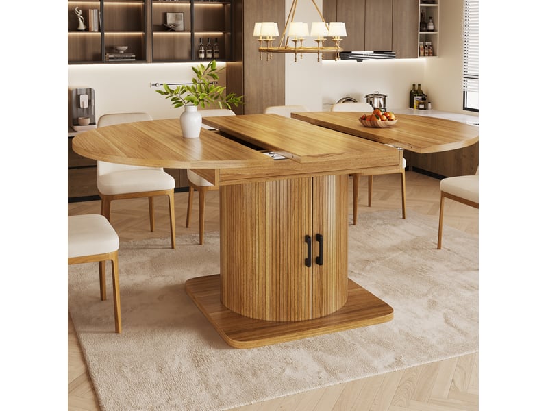  Table à manger extensible 118-158 x 118 cm avec rangement, mdf et métal marron foncé  - Conforama E