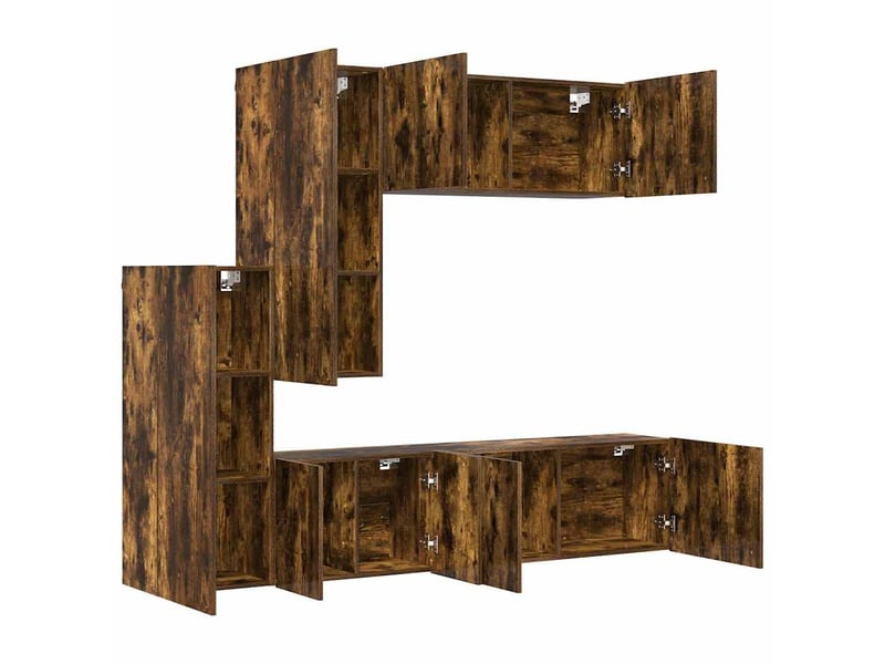 Meuble tv - unités murales tv 5 pcs chêne fumé bois d'ingénierie  - Conforama D