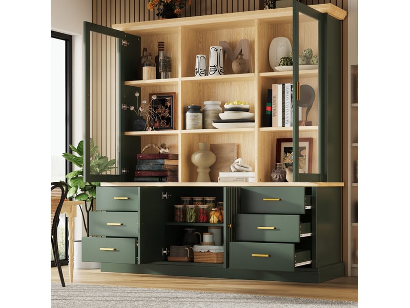  Buffet haut de rangement 140.00x40.00x185.00 cm, 6 tiroirs, mdf, vert  - Conforama B