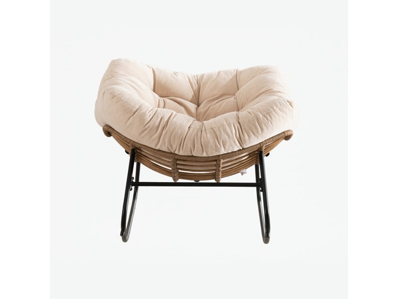  Fauteuil à bascule en chenille - 95x107x83 cm - chaise berçante ergonomique cadre métal détente salon chambre - beige  - Conforama E