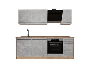 Vicco cuisine, bétonchêne doré, 220cm plan de travail chêne doré