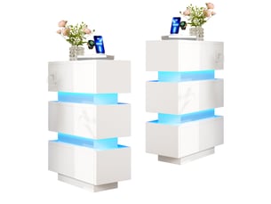 Tables de chevet tcqpz lot de 2 étroites 20 x 40 x 59,5 cm 3 tiroirs led usb type-c blanc