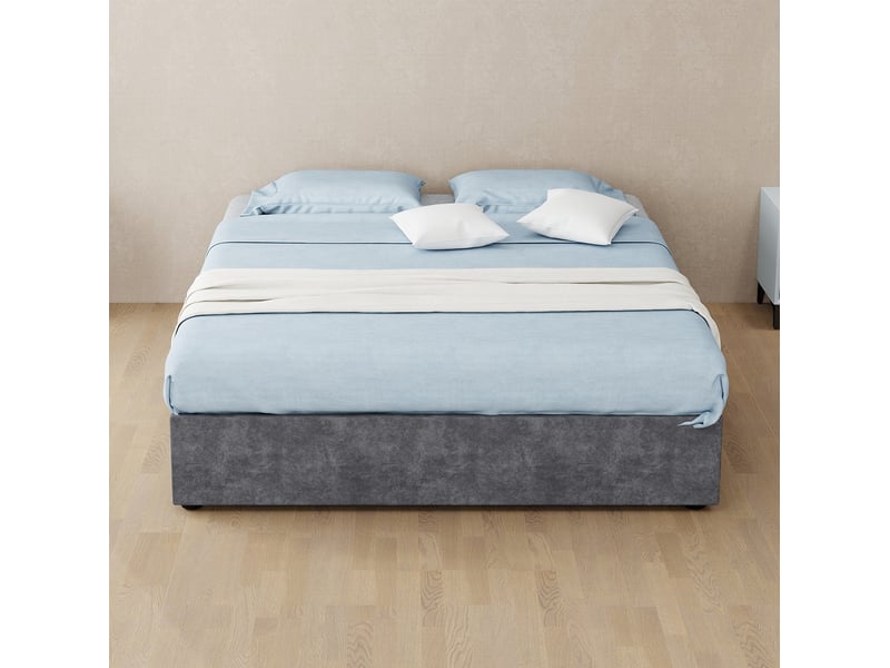  Cadre de lit 140x200 cm, sommier relevable à vérins pneumatiques, sans tête de lit, velours gris, sans matelas  - Conforama B