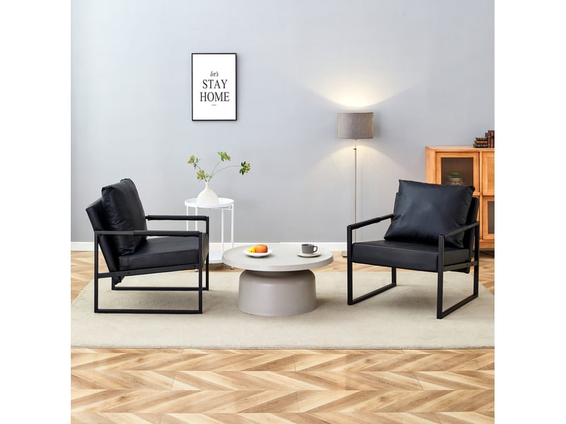  Fauteuil de lecture avec accoudoirs et cadre en u stable, assise rembourrée en métal et similicuir noir  - Conforama C