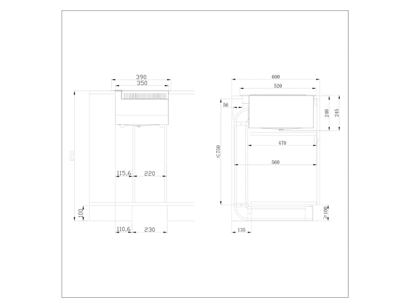 Plaque induction aspirante 2 feux 39 cm filtre charbon inclus booster 505 m³h avec fiche awbeh3952-2b AWBEH3952-2B - Conforama C