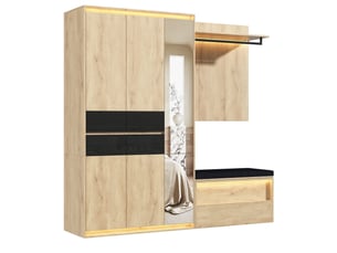 Garde-robe d'entrée 200x47x200 cm avec miroir et led, mdf, coloris bois pour entrée et dressing, rangement, chambre