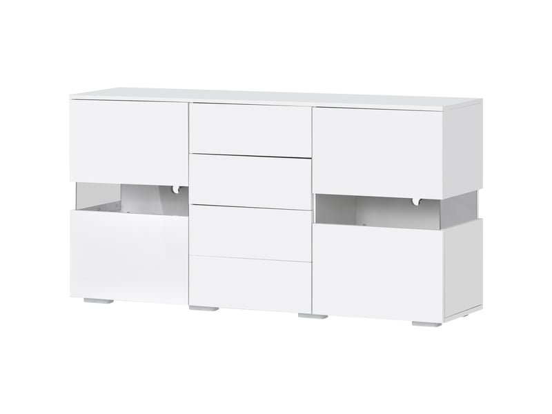  Buffet blanc avec led 16 couleurs, façade brillante, 4 tiroirs et 2 portes en acrylique, meuble tv jusqu’à 65 pouces  - Conforama A