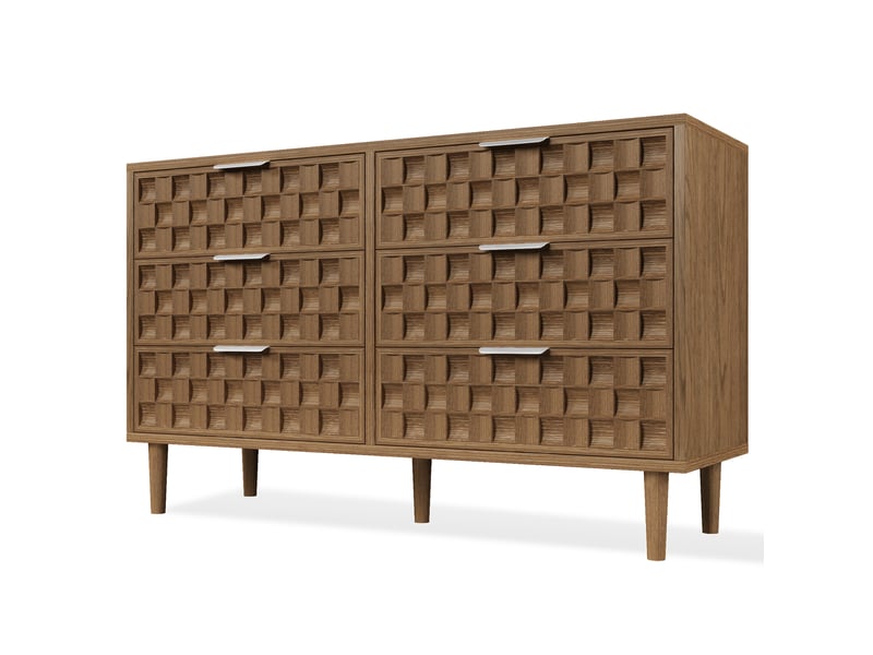  Commode 6 tiroirs buffet de rangement coloris chêne 120 x 37 x 77 cm  - Conforama B
