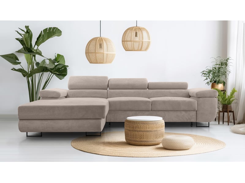  Canapé d’angle en velours côtelé arborio – 280 cm beige g Arborio - Conforama B