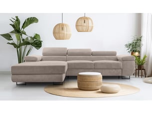 Canapé d'angle gauche convertible <strong>AX LIVING </strong> <strong>Arborio</strong> 5 places Velours côtelé beige avec coffre de rangement