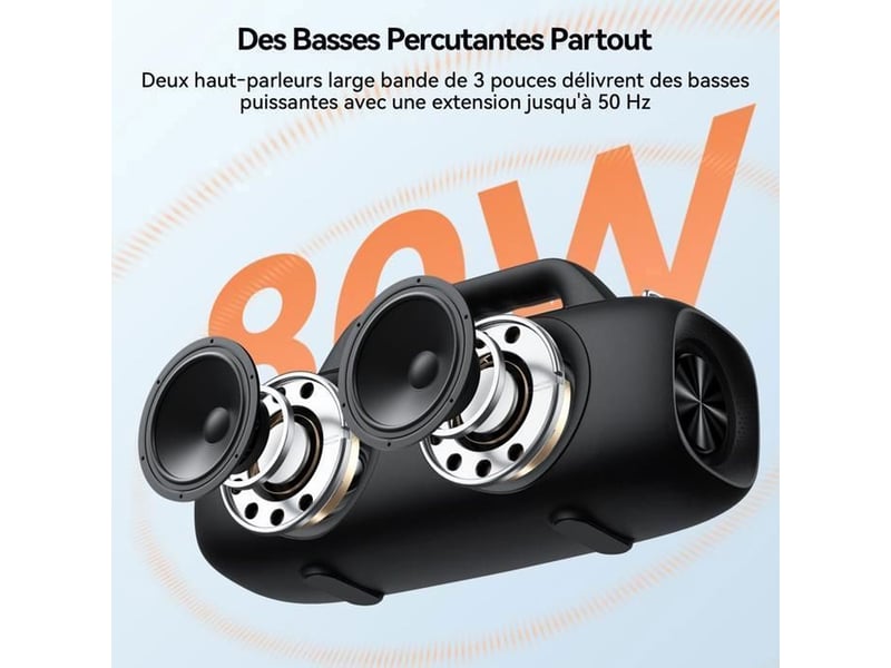  Enceinte bluetooth portable bassbloom 80w avec rgb ipx6, usb tf 24 h  - Conforama B