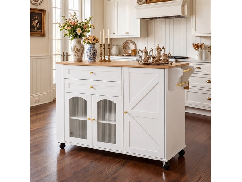 Îlot de cuisine mobile 110 cm avec plateau rabattable et rangement homvra - Conforama B