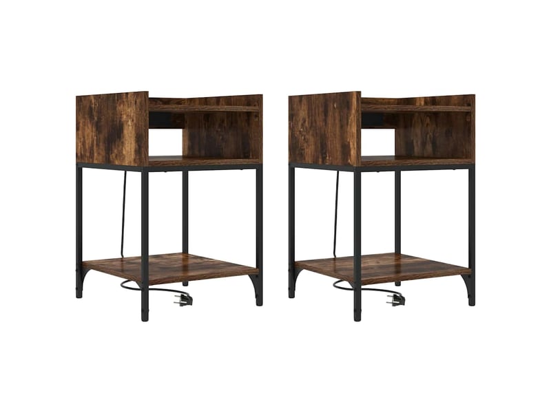  Table de chevet avec étagère 2 pièces chêne fumé 40 x 40 x 61 cm  - Conforama A