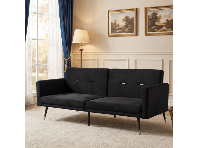  Canapé convertible 2 places 164x89x70 cm dossier inclinable 5 positions, velours, pieds métal, noir  - Conforama D