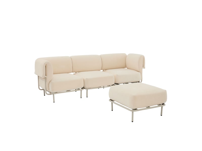  Canapé d’angle modulable 3 places 251x155x78 cm avec pouf mobile, assise en mousse haute densité, tissu chenille beige, style scandinave  - Conforama A