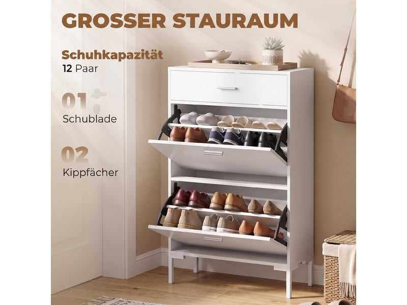  Meuble à chaussuresétagère à chaussures, capacité max. 12 paires de chaussures, blanc, 75 x 26 x 110 cm  - Conforama E