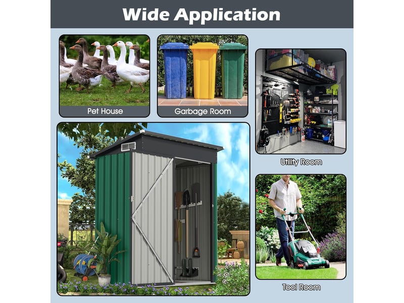 Abri de jardin en métal pour outils avec toit incliné, 150 x 88 x 185 cm, cabane de jardin exterieur avec évant d’aération,idéal pour pelouse (vert)  - Conforama C