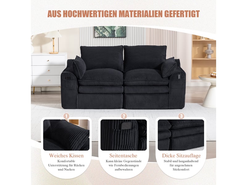 Canapé droit fixe 2 places tissu noir canapé compressible - Conforama D