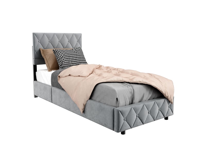  Lit coffre 90 x 190 cm en similicuir, lit simple rembourré avec rangement intégré, sans matelas, gris  - Conforama A