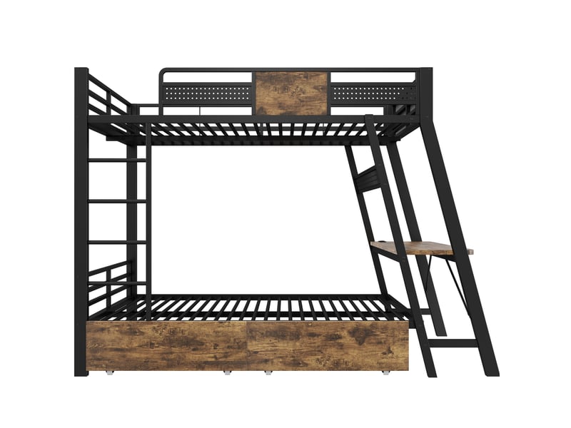 Lit superposé 140x200 cm, lit enfant, bureau intégré, éclairage led, ports usb et type-c, prises intégrées, charge maximale 150 kg, métal noir OPULERANE TRADING LTD - Conforama E