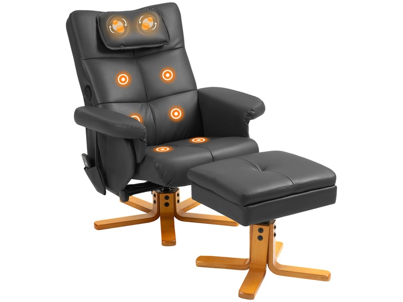  Fauteuil de salon, fauteuil massant avec repose-pied, revêtement synthétique, 86x78x93cm, noir  - Conforama B