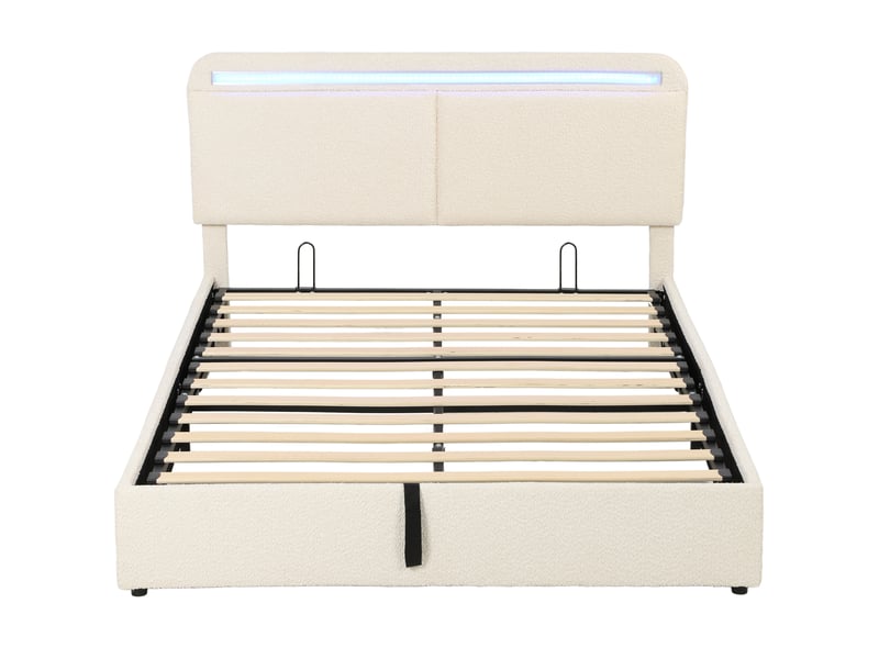  Lit coffre 140 x 190 cm, led rgb, tête réglable, cadre de lit double rembourré velours, rangement hydraulique, crème  - Conforama B