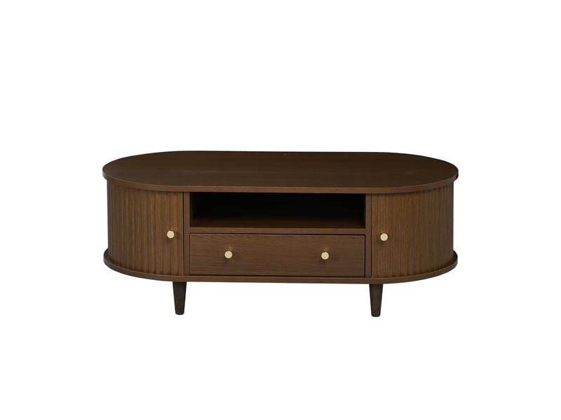 Table basse ovale vintage effet noyer avec tiroir et porte coulissante - Conforama A
