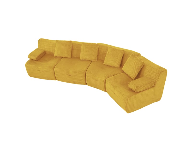  Canapé modulable 4 places, superbe canapé en velours côtelé jaune pour salon, design moderne, dimensions 311x90x65 cm, charge maximale 400 kg.  - Conforama A