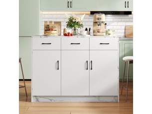 Ilot de cuisine 3 portes 3 tiroirs coloris blanc