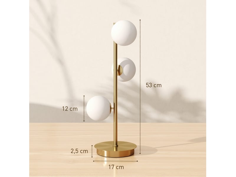  Lampe de table à 3 globes 24 x 24 x 53 cm doré, métal et plastique, trois douilles g9 pour éclairage  - Conforama C