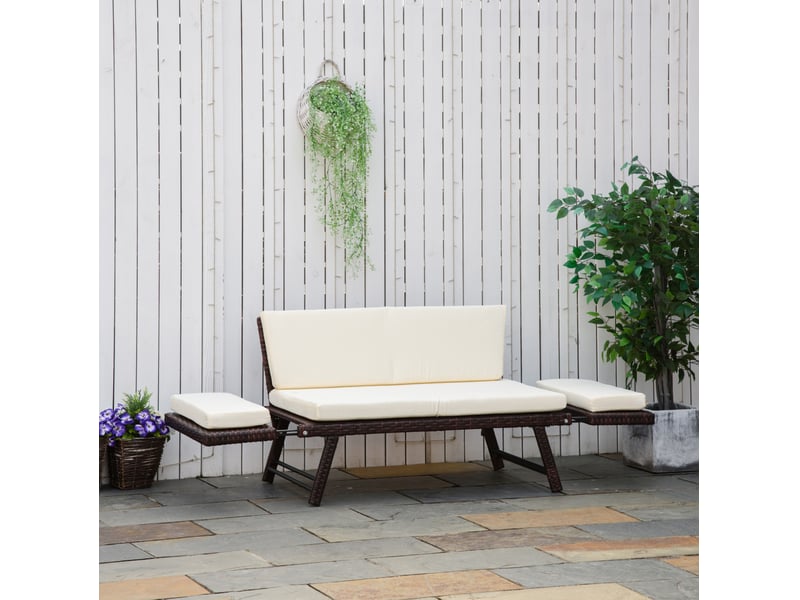 Canapé de jardin 2 places en résine tressée marron, accoudoirs rabattables pour terrasse et balcon - Conforama B