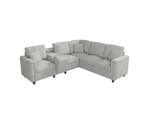 Canapé d'angle droit fixe MODENVIE 5 places Tissu gris avec coffre de rangement