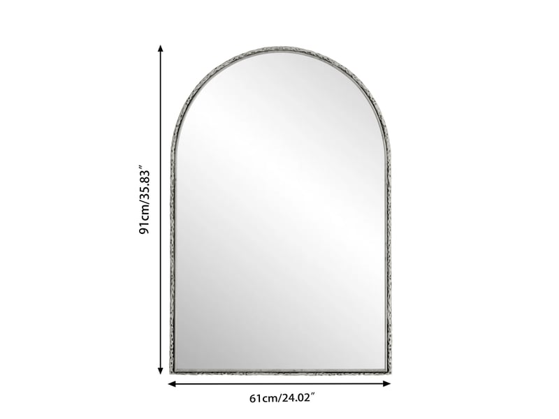  Miroir de salle de bains arche 61 x 91 cm argent, cadre en fer et verre trempe, a suspendre au mur  - Conforama C