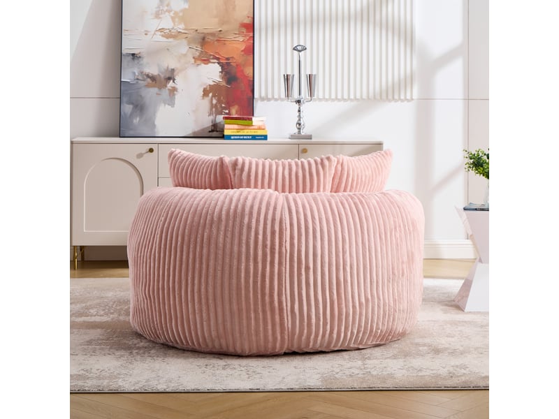  Fauteuil 1 place - 168x123x63 cm - canapé rond crapaud velours côtelé avec repose-pieds et 5 coussins sans montage - rose  - Conforama D