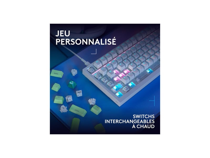  Clavier gaming 75% azerty filaire usb g316 x 75 blanc avec rgb per touche LOG5099206139268 - Conforama D