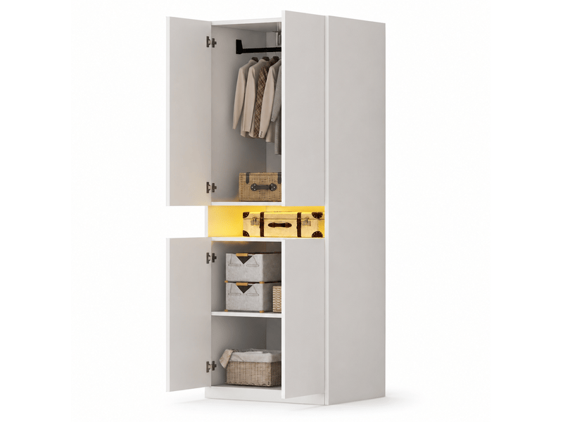  Armoire dressing 70x55x180 cm, 2 portes, grand rangement, penderie niche, led éclairée, mdf, blanc  - Conforama A