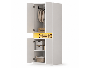 Armoire dressing 70x55x180 cm, 2 portes, grand rangement, penderie niche, led éclairée, mdf, blanc